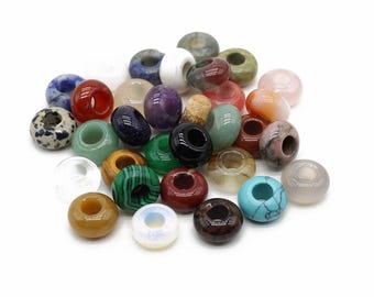 Cuentas de piedras preciosas naturales con agujeros grandes de 12 x 6 mm, cuentas de donut de piedras preciosas, cuentas de cristal Rondelle, cuentas de piedras preciosas con agujeros grandes -A002