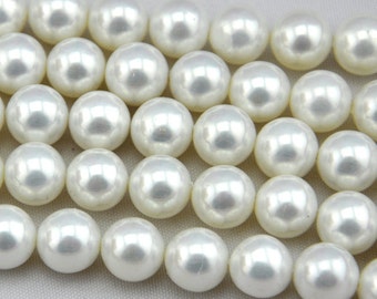 1 hebra de perlas de concha de los Mares del Sur de 10 mm/12 mm/14 mm/16 mm, cuentas redondas, perlas blancas, perlas de concha, cuentas de piedras preciosas --- J0102