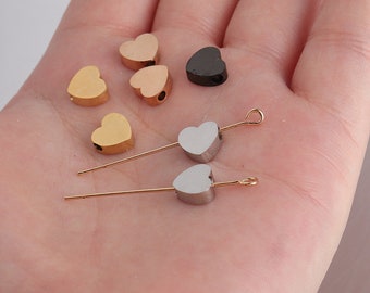 8mm Stainless Steel Gold Plated Heart Blank Beads, Stainless Steel Heart Blank Bead,Heart Spacer Beads,blank steel metal heart beads