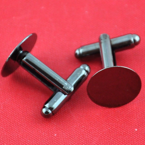 10 pcs cufflink base Blank - Gunmetal Black/Gold plated /Silver plated/Antique Bronze Brass Round bezel cufflink base Blank ---G1520-2