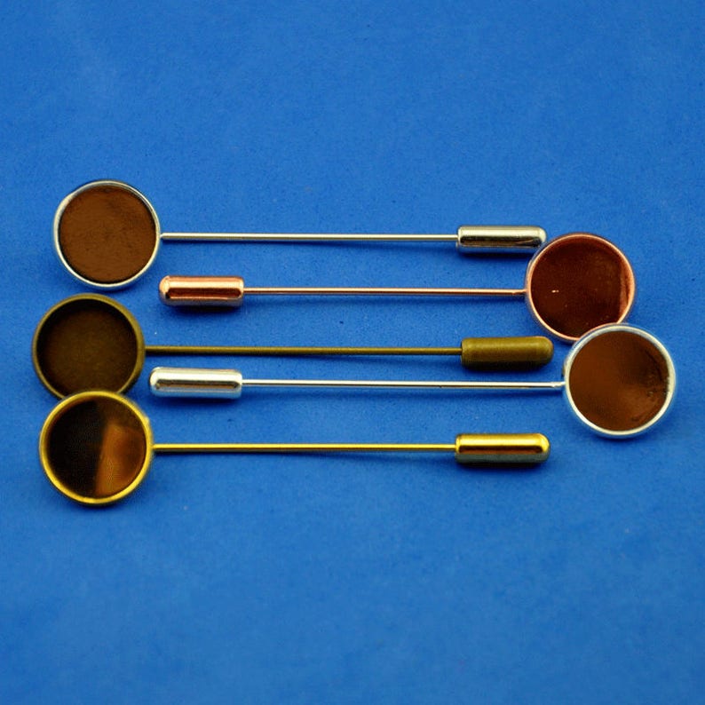 10 Sets 12mm Round Stick Pin Setting BlanksLapel Pin Etsy