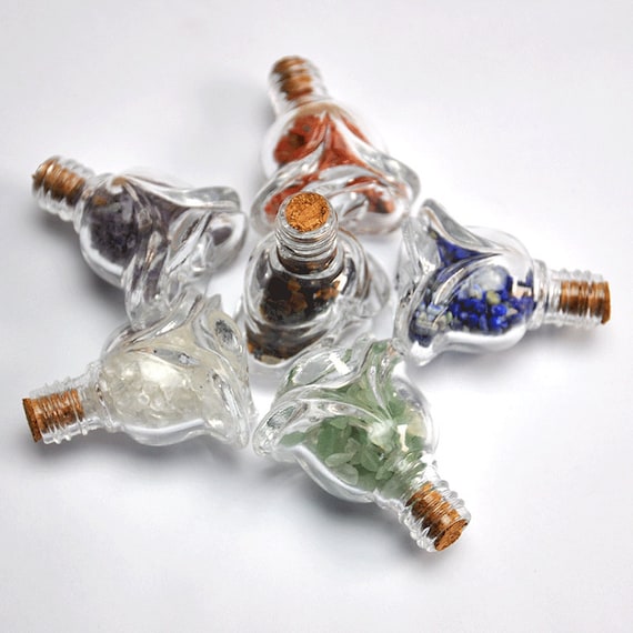 Mini botellas de piedras preciosas, 9 botellas, Chip de cristal
