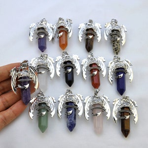 Natural Stone Dragon Crystal pendant,Hexagon Pterosaur Pendant,Gemstone Flying Dragon,Crystal Point Unisex Jewelry,Gemstone Vintage Antique