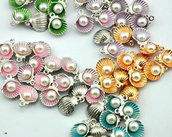 10 Stk-50 Stk Emaille Tropfen Öl Muschel Anhänger,Emaille Muschel Anhänger,Sommer Charms Strand Charms Schmuck Zubehör