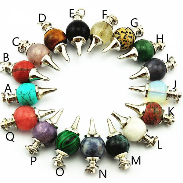 Natural Gemstone Beads Pendulum ，Stone dowsing chakra Pendulum Pendant，Dowsing Pendulum，Divination, Dowsing,Intuition jewelry，Third Eye
