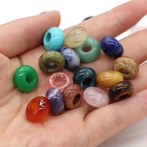 14 x 8 mm groot gat natuurlijke edelsteenkralen, edelsteen donutkralen, ronde kristalkralen, groot gat edelsteenkralen voor het maken van sieraden