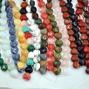14mm/16mm Crystal Heart Beads，18 Choices Gemstone Heart Shape Beads，heart shape Gemstone Bead，Heart Pendant Bead -A015