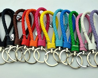 Colorful Leather Strap Braided Keyring,Leather Braided Key Chain Strap Fob Ring Weave Car Home Unisex,DIY Car Key Chain Handbag Accessories