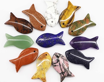 Crystal Carving Fish Pendant Assorted Stone Small Fish Pendant Charm Beads For Jewelry，Gemstone Fish，gift for swimmer，Gemstone fish pendant
