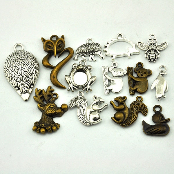 Squirrel charm, large squirrel, animal charm, Bee Pendant,Deer Head Horn Charms,Hedgehog Pendant,Penguin Charm,Filigree Fox Charm--G1642