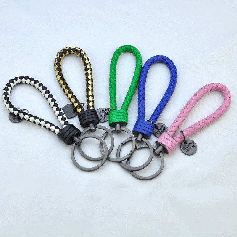 1 Set Sleutelhanger, Gevlochten PU Lederen Band Auto Sleutelhanger Met