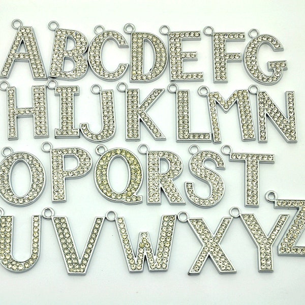 Pave CZ Crystal Initial letter pendant，Diamond Initial Pendants Letters A-Z，Letter Charm Pendant,Jewelry Making Supplies 35mm