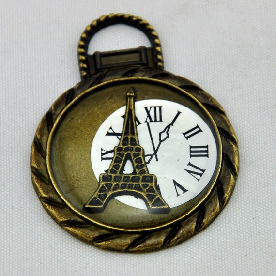2pcs Antique Bronze Enamel Pocket Watch Charm Clock Charms Image 0