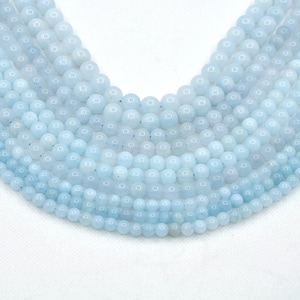 Natural blue aquamarine stone bead， Loose Round Semi Precious Stone，Blue Aquamarine Gemstone Beads for DIY Jewelry Making 6mm 8mm 10mm
