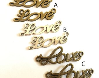 20pcs Antique Bronze /Antique Silver Sideways " Love " Charm Connector for Bracelet  ---32X10mm--G0399