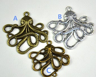 55x58mm---4pcs Antique Bronze /Antique Silver Cuttlefish Connector Charm for Necklace Pendants,DIY Accessory Jewelry Making--G834