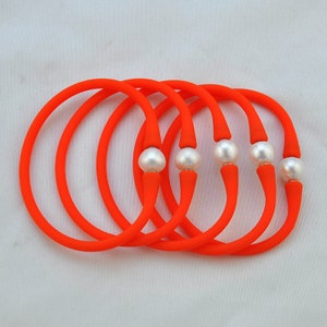 1-20pcs Pearl Rubber bracelet，10-11mm freshwater pearl Silicone rubber bracelet，Waterproof bracelet，19cm pearl bracelet ，Fashion jewelry