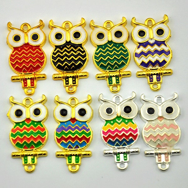 10pcs alliage métal émail hibou connecteur charmes, hibou connecteur charmes émail, bricolage accessoire fabrication de bijoux ---G1761