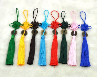 Handmade Antique Bronze Vintage Coin Style Chinese Lucky Knot Tassels Pendant Hanging,Luck Charm,Jewelry Supplies ------S110