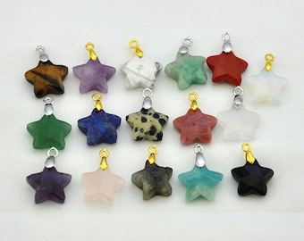 Ice Pick Bail Natural Faceted Gemstone Carved Star Charm,Mini Star Crystal Pendant for Jewelry Making,Cute Star Pendant Necklace Bracelet