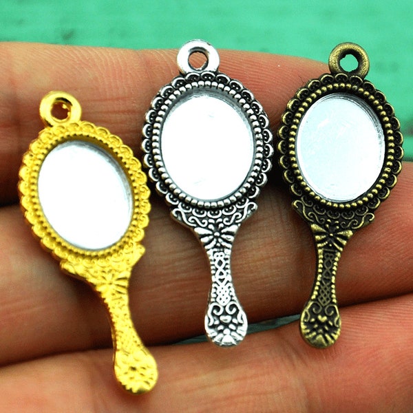 8PCS Mini Flower Mirror Charms Pendant 14x34mm ,DIY Jewelry Making Ornament Accessories  Color optional-G163-1