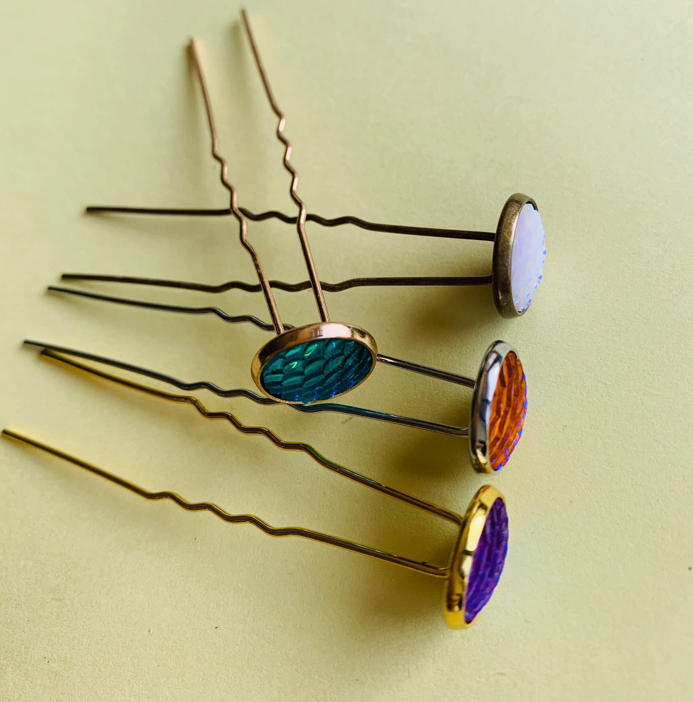 10 U shape Hairpin with 12mm Bezel Bobby PinsMermaid Fish Etsy