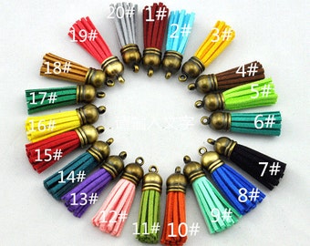 12pcs of  Leather Tassel with Antique Bronze Caps Bag Charms  ----10x39mm----H0086