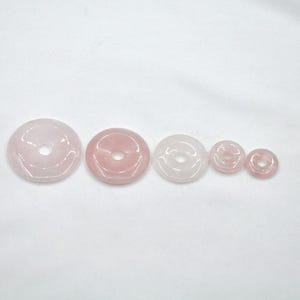 Pingente de donut de quartzo rosa natural de 18-40 mm, contas redondas planas faça você mesmo, contas de donut de pedras preciosas, pingente de moeda de donut circular, pedra de jade redonda