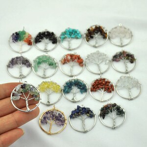 Tree Of Life Gemstone Pendants，Bulk Wholesale Crystals，Handmade Crystal Tree Jewelry，Healing Energy Gemstone Pendant, Wire Wrapped Pendant