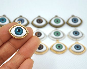 5PCS Enamel Evil Eye，Blue Eye Silver Tone Charms，Realistic Brown Eyeball，Evil Eye Pendant，color metal eye pendant，Realistic Eye ---L004