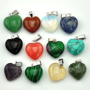 20mm Natural Gemstone Heart Shape Pendants，Mixed Stone Heart Pendants，DIY Crystal Charms，Jewelry Making，Natural Gemstone，Heart Charms