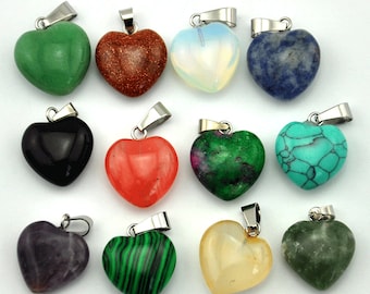 Colgantes con forma de corazón de piedras preciosas naturales de 20 mm, Colgantes de corazones de piedras mixtas, Dijes de cristal de bricolaje, Fabricación de joyas, Piedras preciosas naturales, Dijes de corazones
