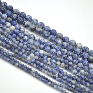 Natural Blue and White Sodalite Smooth Round Beads  4mm，6mm, 8mm, 10mm-Full Strand 15.5 inch Sodalite Beads AAA Quality，Smooth Gemstone Bead