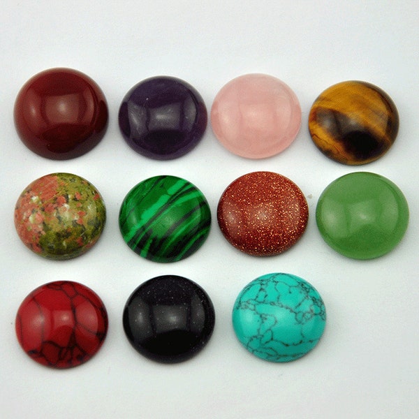 10mm/12mm/16mm Gemstone Cabochons - Assorted - Round,Natural Gemstone Round Flatback CAB  Cabochons for DIY Jewelry Making