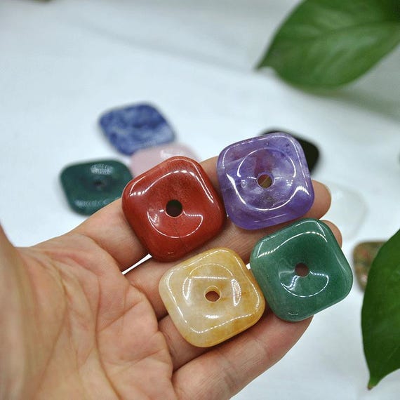 30MM Natural Gemstone Square Donut Pendant, Lucky Safety Pendant