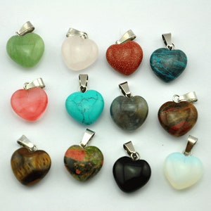 16mm Natural Gemstone Heart Shape Pendants，Mixed Stone Heart Pendants，DIY Crystal Charms，Jewelry Making，Natural Gemstone，Heart Charms