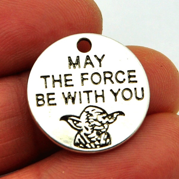 Charme Jedi, 8-30pcs May The Force Be With You Charms, Charms de mots Ton d’argent antique, Charme de message, Charme de mot, Charme de balise 20x20mm -325-6