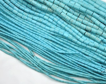 May include: A strand of turquoise blue, cylindrical beads with a rough, textured surface. The beads are arranged in rows, creating a visually appealing pattern.