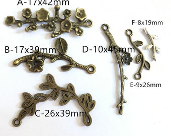 Antique Bronze /Antique Silver Chinese Plum Blossom Flower Charm Pendant,Tree Branch Connector,DIY Accessory Jewelry Making ---G806