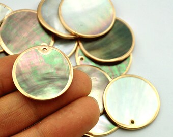 25mm diameter mother of pearl round shell,pearl shell round shape Pendant with Gold Electroplated Edges,Jewelry Findings,Earring Making-M001