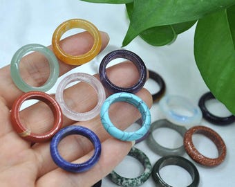 Hand polished Gemstone Ring，Natural Crystal Ring，Minimalist Gift，Healing Solid Ring，Gemstone Ring，Jewelry DIY Supplies,Stackable Ring