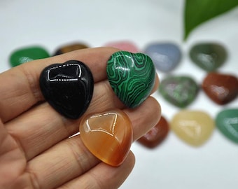 2 piezas de piedras preciosas naturales en forma de corazón de 23 x 25 mm, cabujón de piedra preciosa en forma de corazón pulido, cabujón de piedra en forma de corazón de amor con parte posterior plana, fabricación de joyas de bricolaje