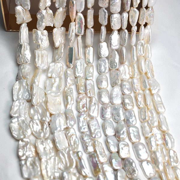 Perles de perles Biwa blanches à lustre élevé, perles de bâton percées longues, perles naturelles de perles Biwa, perles irrégulières de perles de Biwa irrégulières, perles de mariage