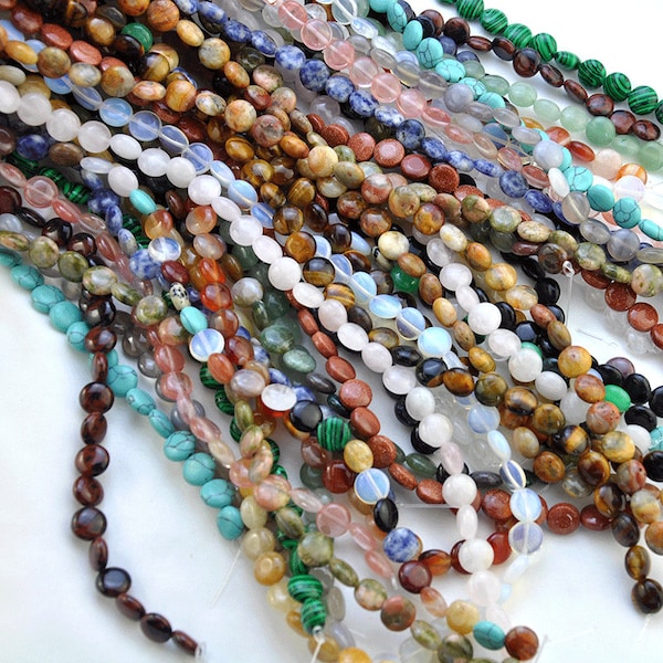 10mm Natural Gemstone Puffy Coin Beads，Round Coins Gemstone Beads，DIY Design Jewlery Making Beads，Full Strand- 16 Inches Gemstone Beads