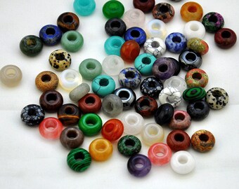 Cuentas de piedras preciosas naturales con agujero grande de 14 x 8 mm, cuentas de piedras preciosas en forma de rosquilla, cuentas de cristal redondas, cuentas de piedras preciosas con agujero grande para la fabricación de joyas DIY.