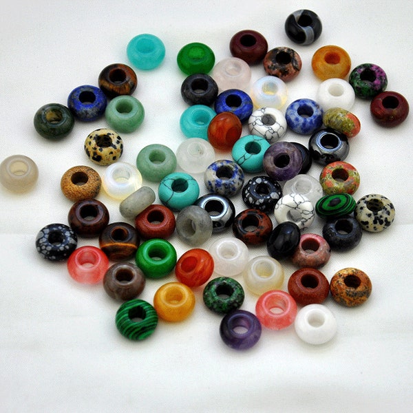 large Hole Natural gemstone Beads 14x8mm，Gemstone Donut Beads，Rondelle Crystal Beads，Large Hole Gemstone beads For DIY Jewelry Making