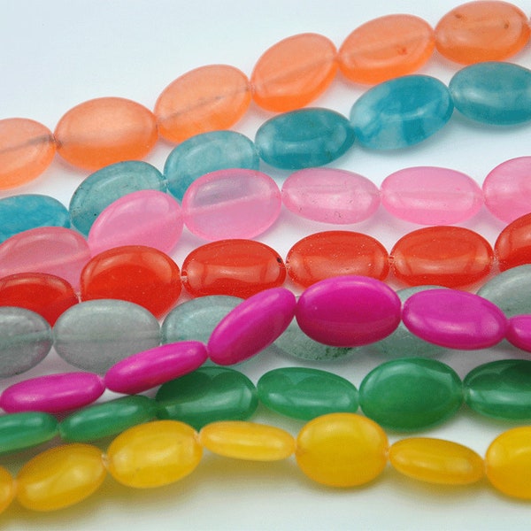 Vente en gros MUlti couleur perles de jade ovales plates, un brin complet, perles de pierres précieuses, perles pastel-13x18mm-15,5 pouces-23 perles, trou 1mm