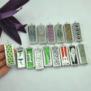 Médaillon diffuseur d&#39;huiles essentielles d&#39;aromathérapie en acier inoxydable, pendentif médaillon rectangulaire, pendentif aromathérapie, pendentif anxiété