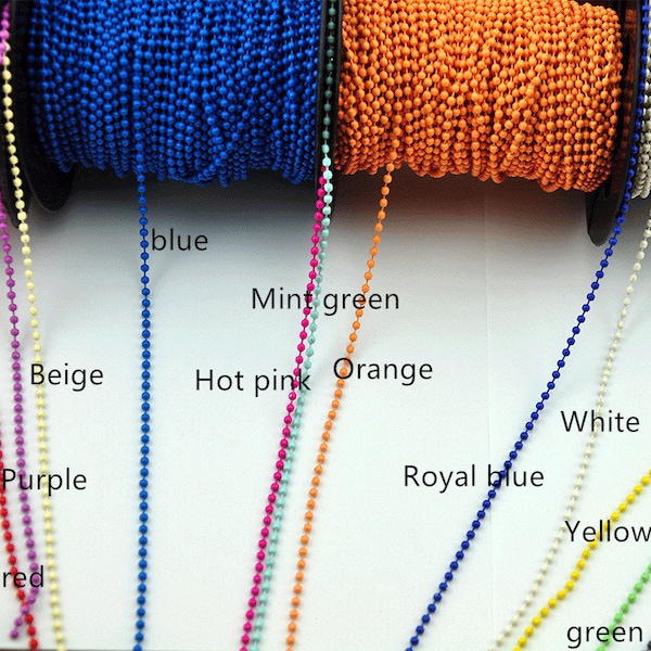 Wholesale 6 Yards Spool 2.0mm Colored Metal Ball Chain Unfinished Bulk For Necklace Trim,Ball chain connector clasp，Select your Colors-H107