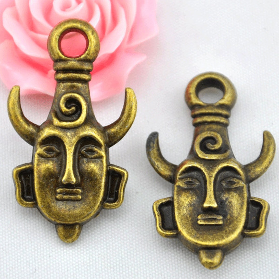 21x36mm6 Pcs Antique Bronze 3D Mysterious Horn Man Mask Etsy